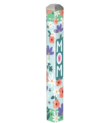 Mini art pole with a square base measuring 1.75 inches by 1.75 inches and standing 16 inches high.