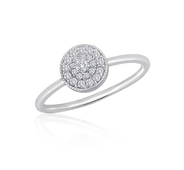Round cubic zirconia stack ring with a polished silver-tone finish.