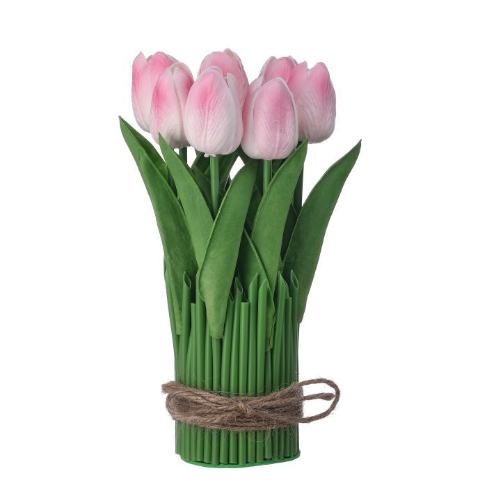 9-inch Eva tulip centerpiece with leaves in bright sunny yellow