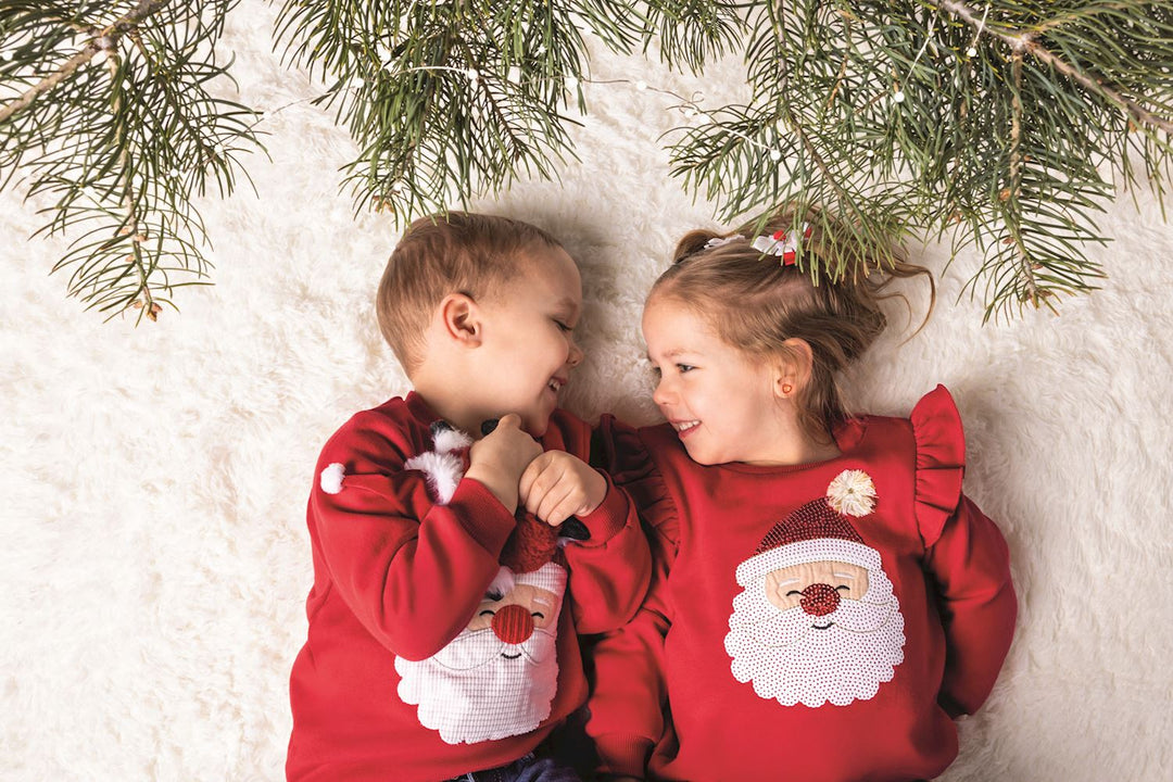 Mary Santa sequin sweatshirt in red with white snowflake pattern
