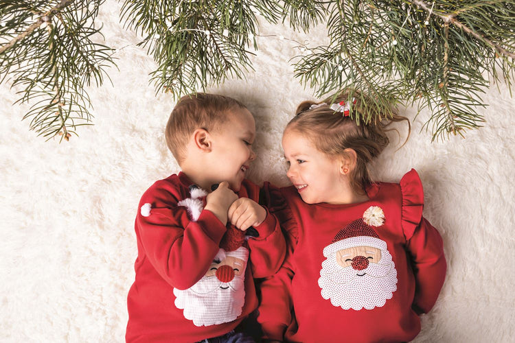 Mary Santa sequin sweatshirt in red with white snowflake pattern