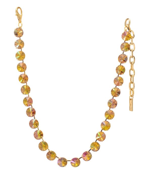 The Sofia Necklace in Midnight Express Topaz Glimmer featuring round faceted amber-toned crystals.