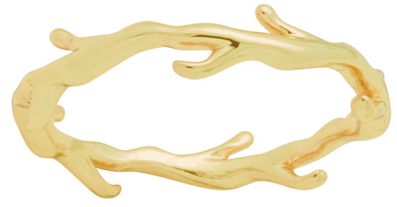 Gold layered ring with a branch-inspired organic silhouette featuring textured leaf patterns.