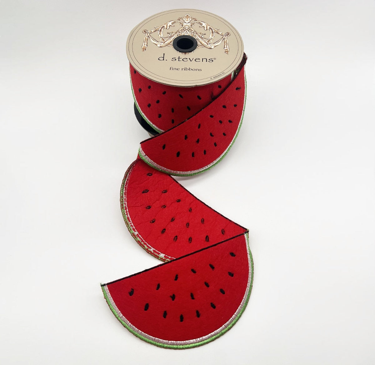 Red felt watermelon garland with green ribbon accents