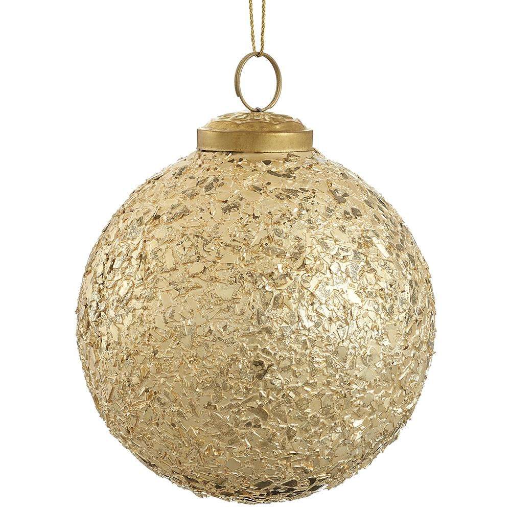 4.5-inch gold mosaic glass ball ornament with reflective tile pattern