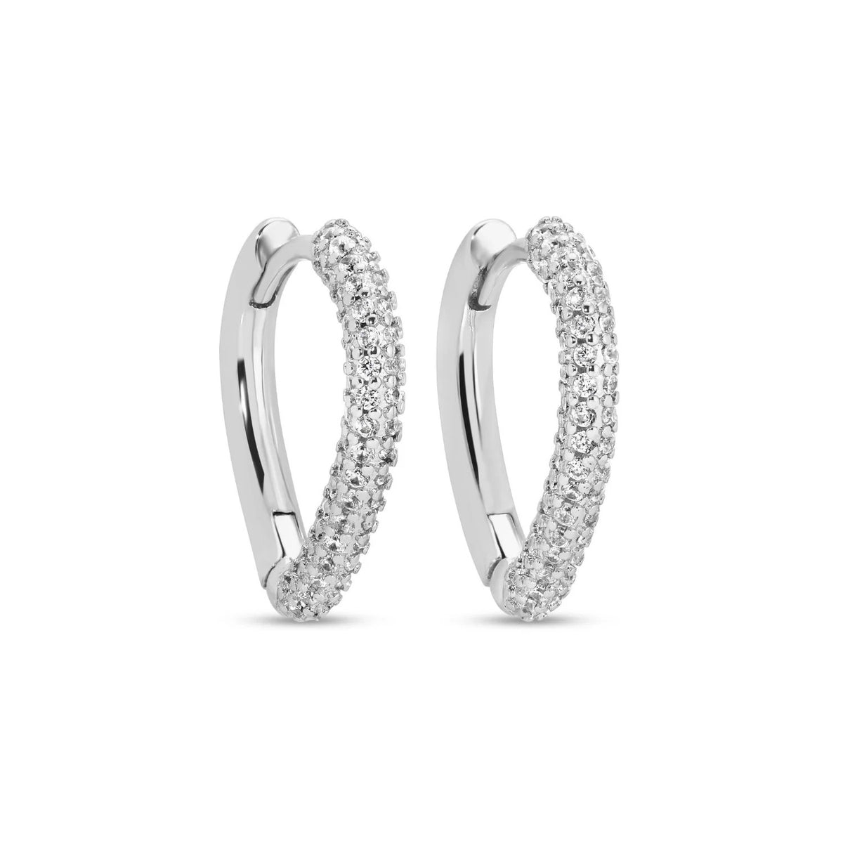 .6-inch drop brass base cubic zirconia angle pave huggie earrings