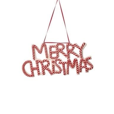 Cdough ceramic Christmas ornament with red glossy finish featuring white 'Merry Christmas' text and gold accents.