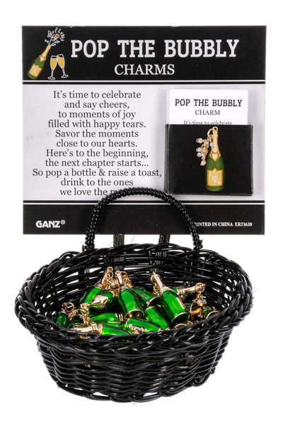 Multi-colored Pop the Bubbly Charm bubble wand with a whimsical silhouette.