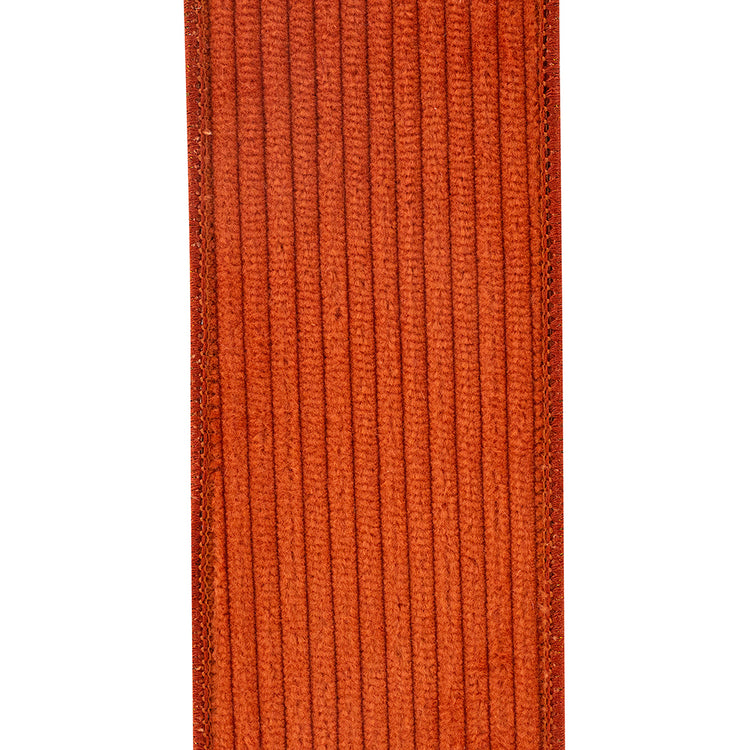 2.5 inch orange corduroy wired edge ribbon with a deluxe mesh backing.