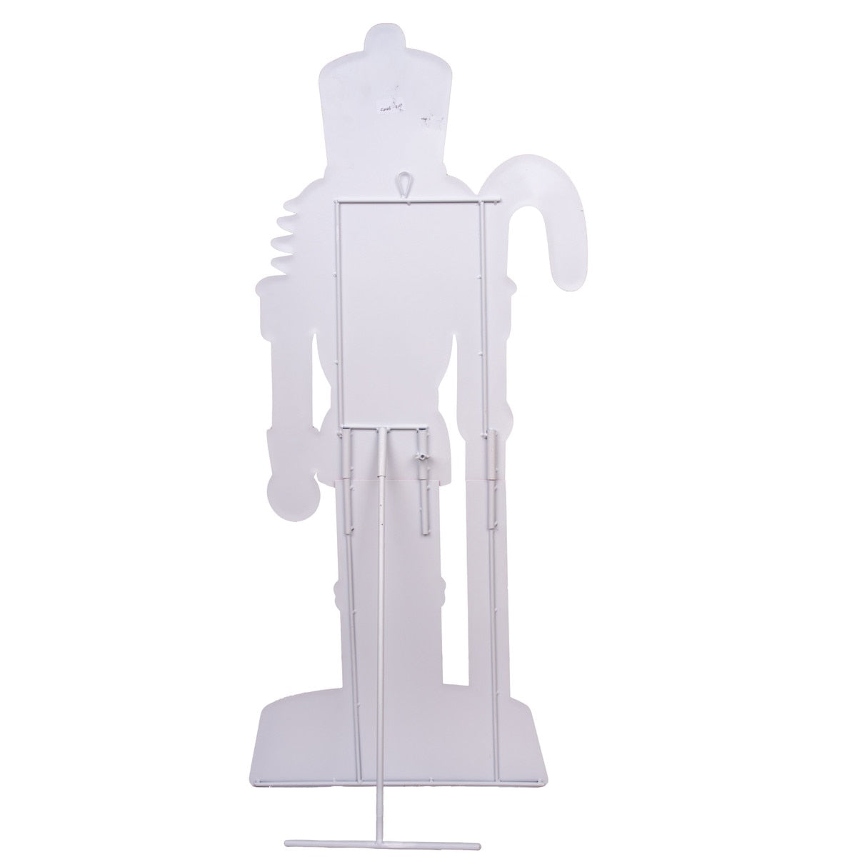 Pink Nutcracker figurine with gold accents on a hanging stand.