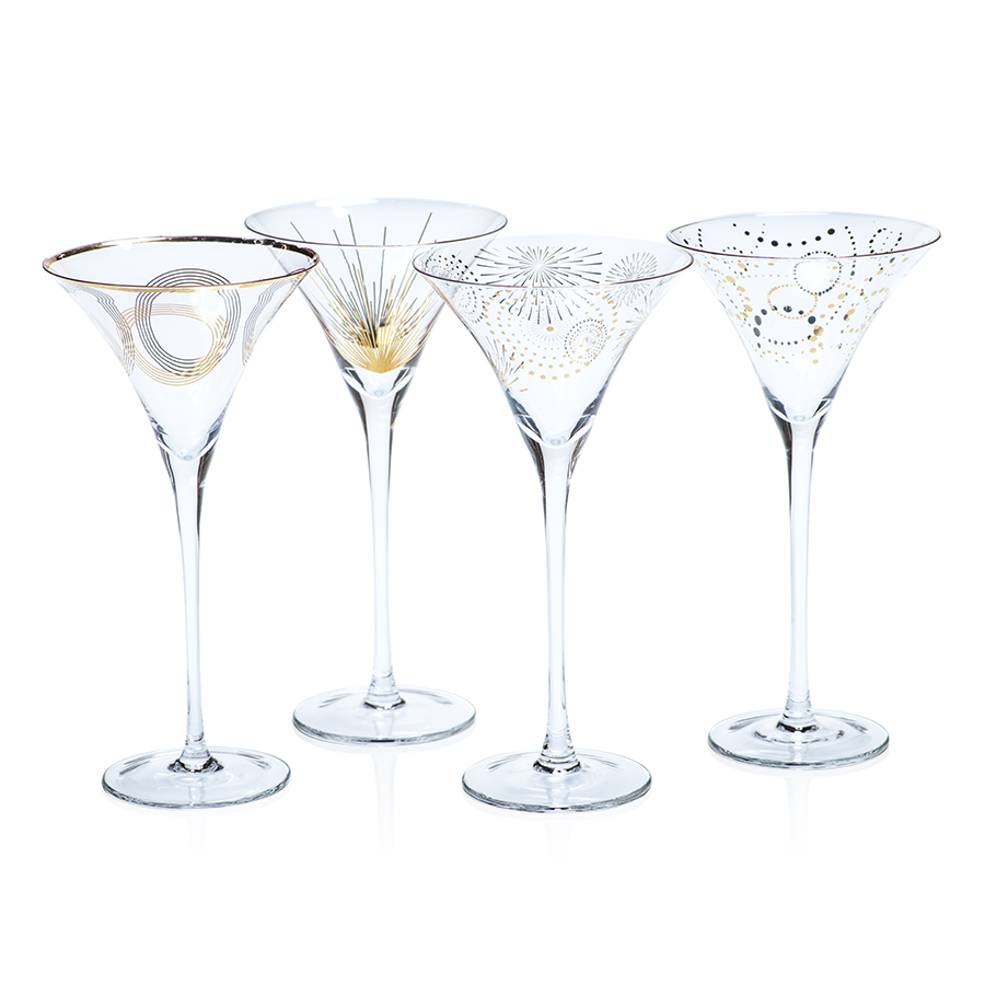Clear glass martini glass with a conical bowl shape.