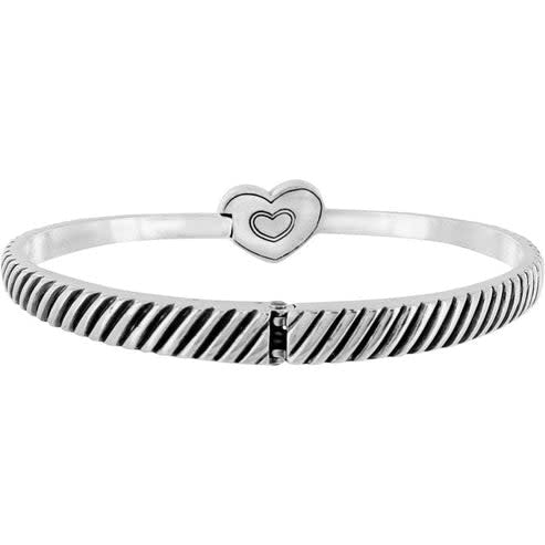 Silver plated hinged bangle with etched message and heart crystal detail
