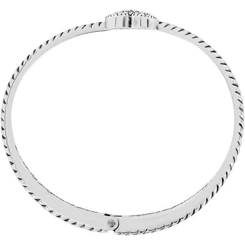Silver plated hinged bangle with etched message 'Be filled with wonder' and a heart featuring fine quality crystals.