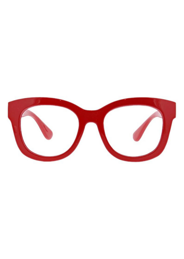 Red Center Stage Focus sunglasses with round frame shape and spring hinges.