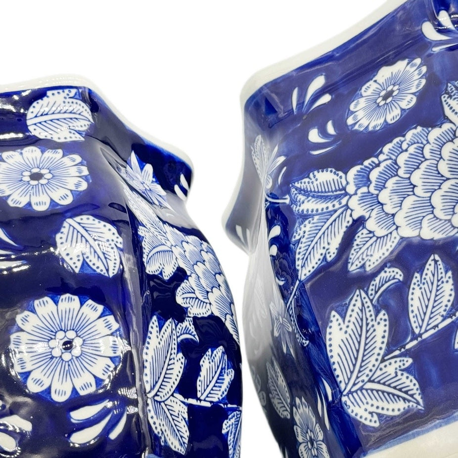 Ceramic Chinoiserie Planter Pot Dark Blue & White - Sold Individually