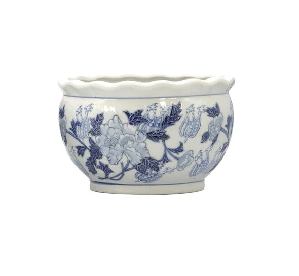 Ceramic Chinoiserie Planter Pot Round Blue & White - Sold Individually