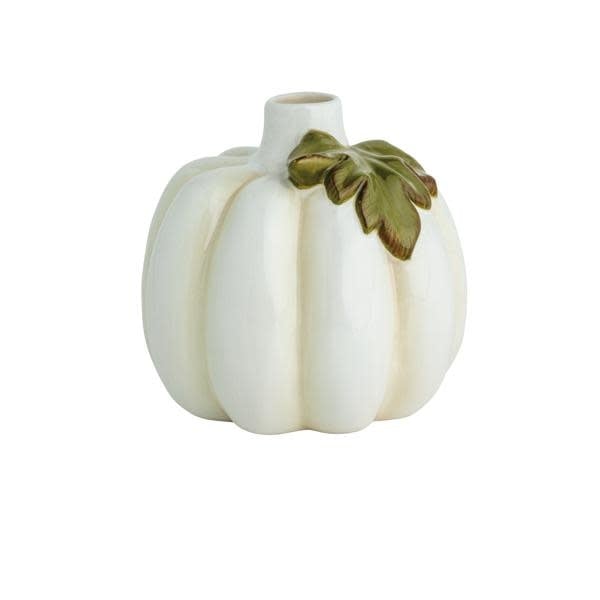 Ceramic pumpkin bud vase in stoneware with layered leaf detail