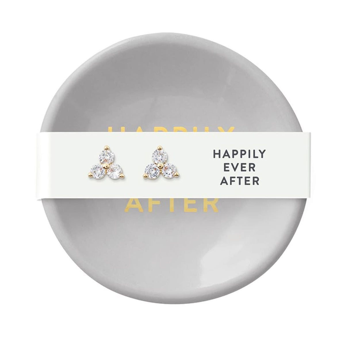 Ceramic ring dish with zinc alloy earrings in a soft neutral tone