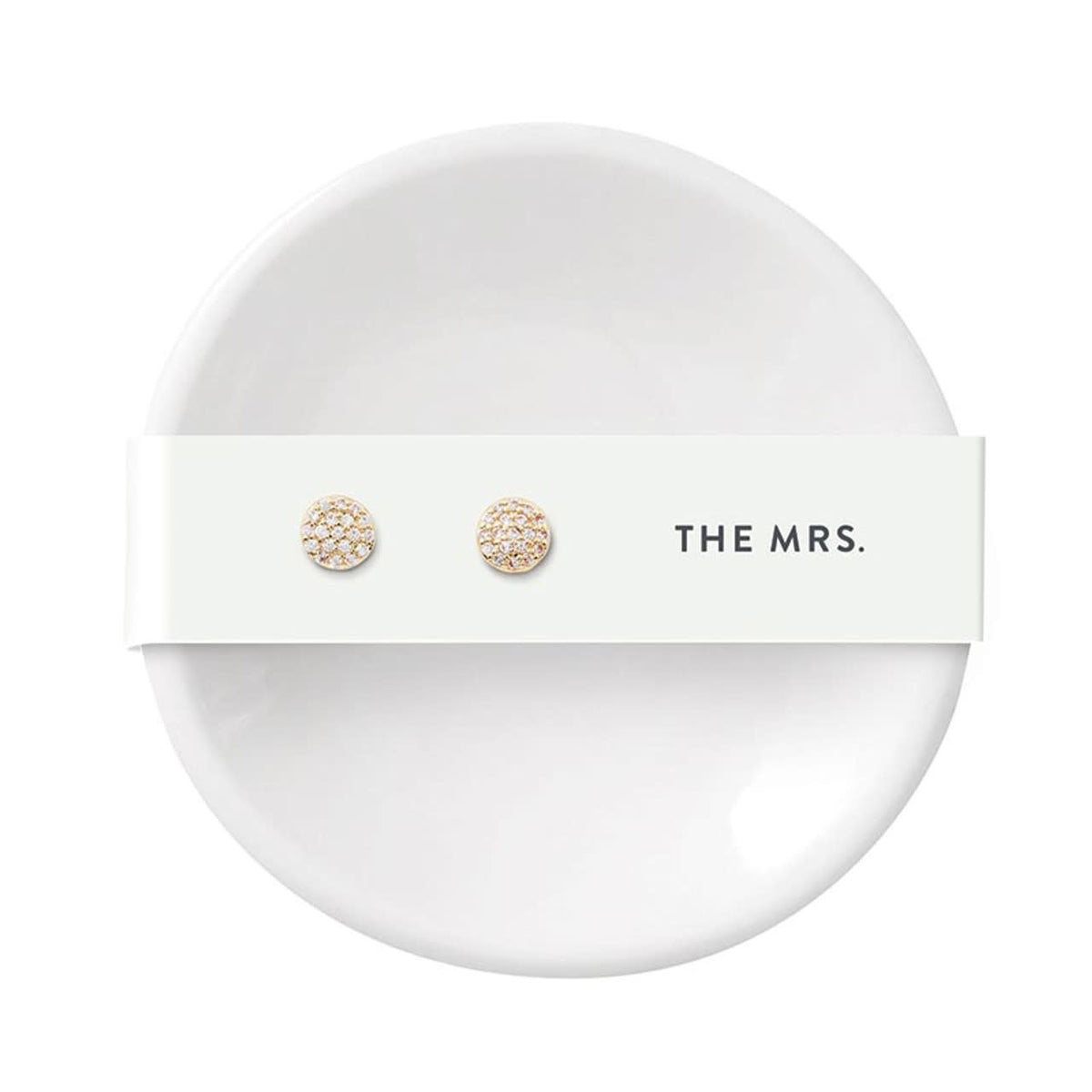 Ceramic ring dish with zinc alloy earrings in neutral tones