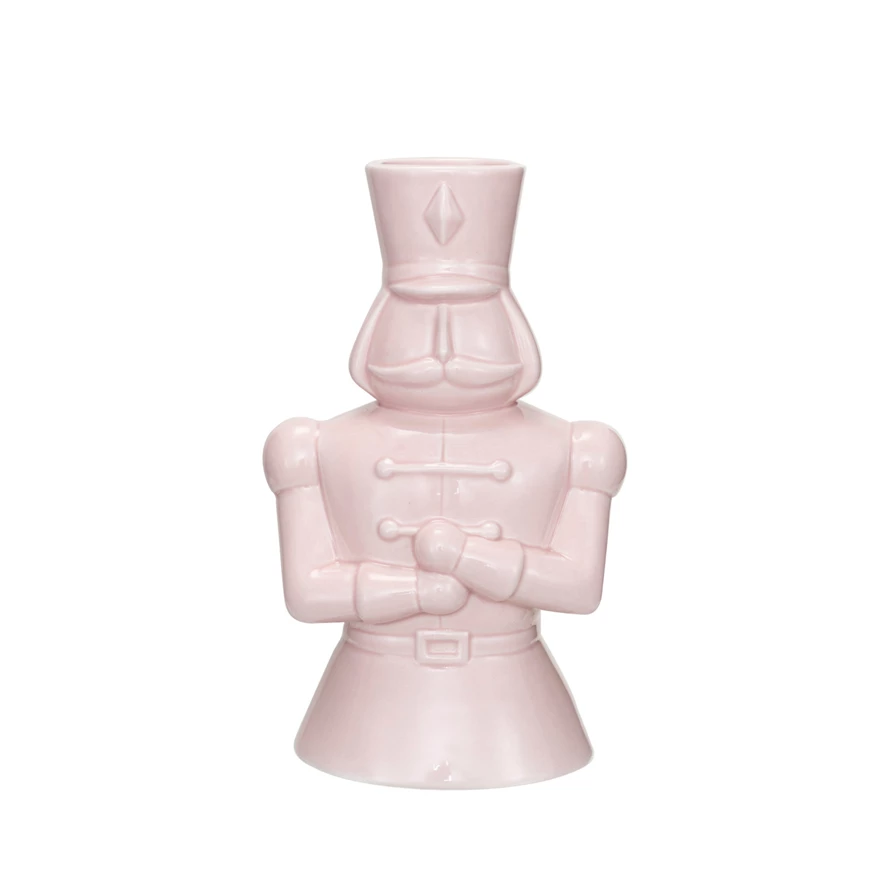 Pink ceramic soldier vase with military helmet silhouette