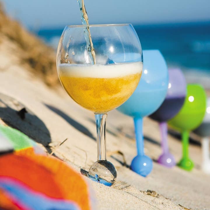 Cerulean blue Original Beach Glass with a smooth rim designed to hold over 12 oz.