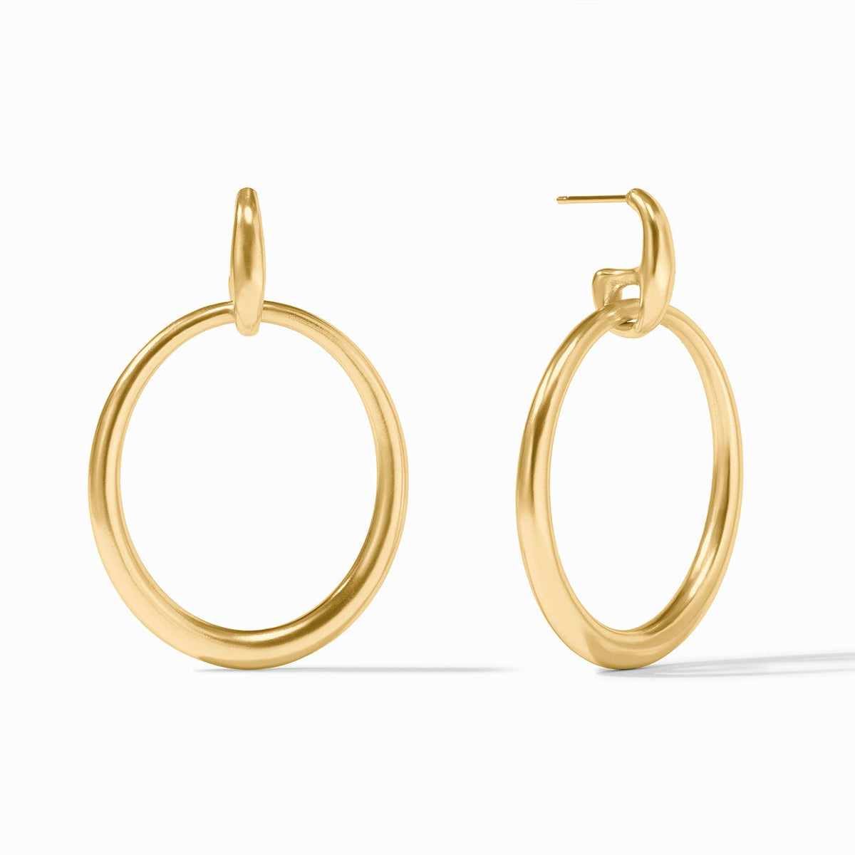 Laguna doorknocker earring with a metallic gold finish shaped like an ornate door handle.