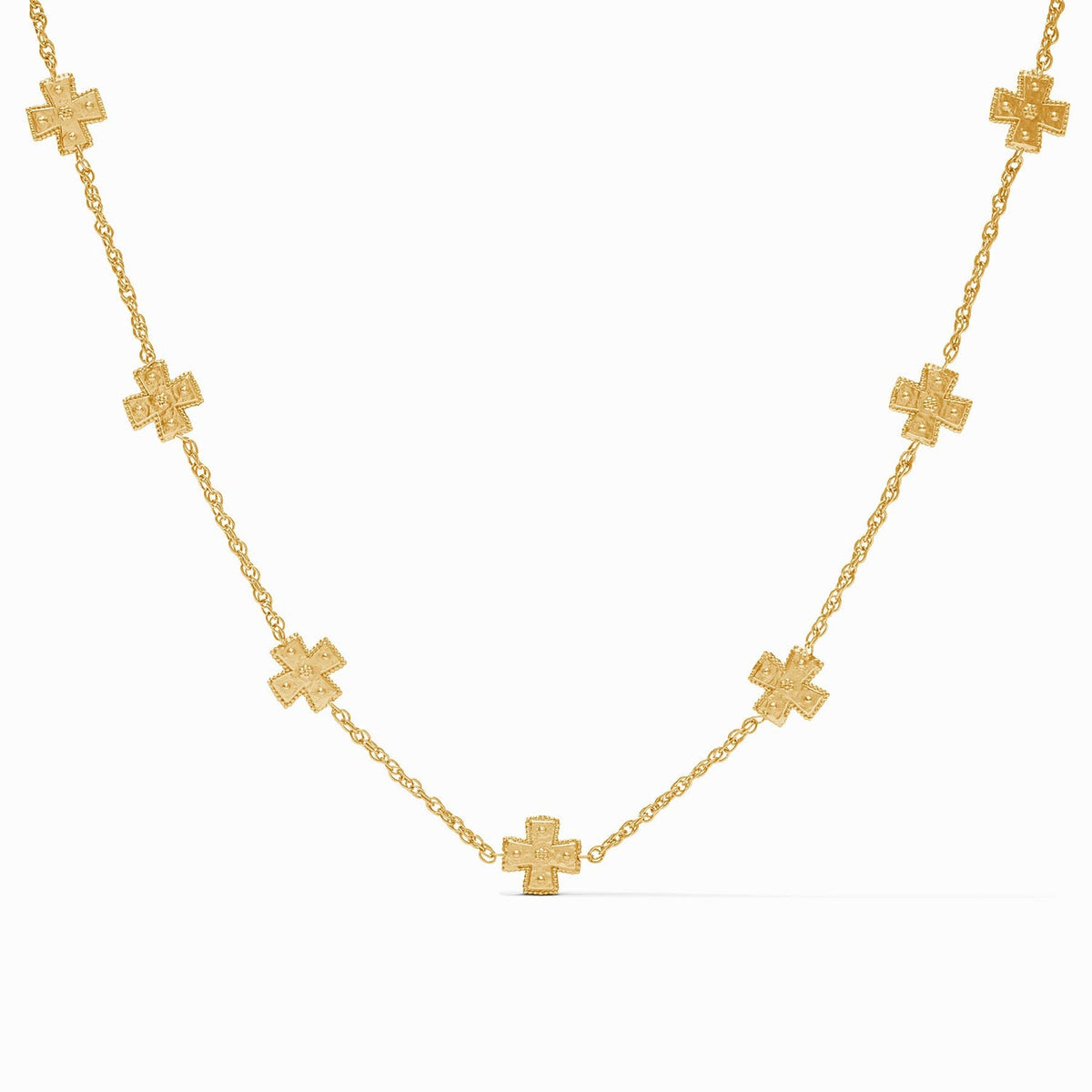 Malta Canterbury Delicate Station Necklace in 24K gold plate with seven small cross charms.