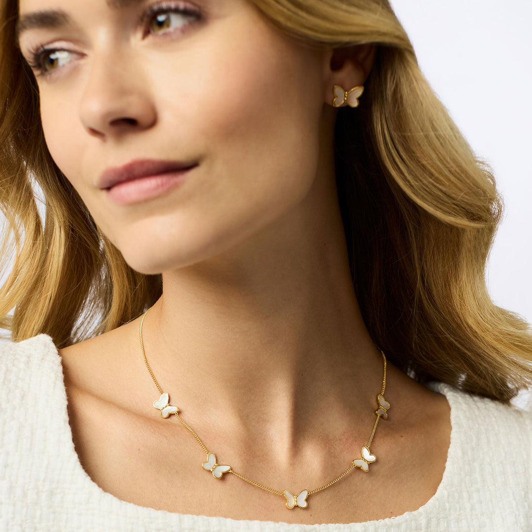 Papillon Delicate Station Necklace Mother of Pearl