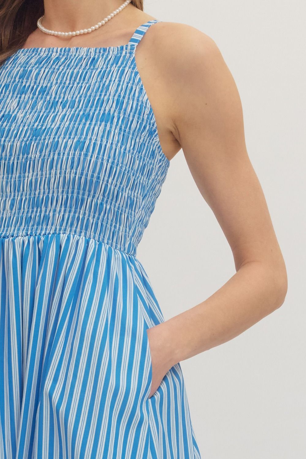 Kenzie Solid Striped Sleeveless Midi Dress