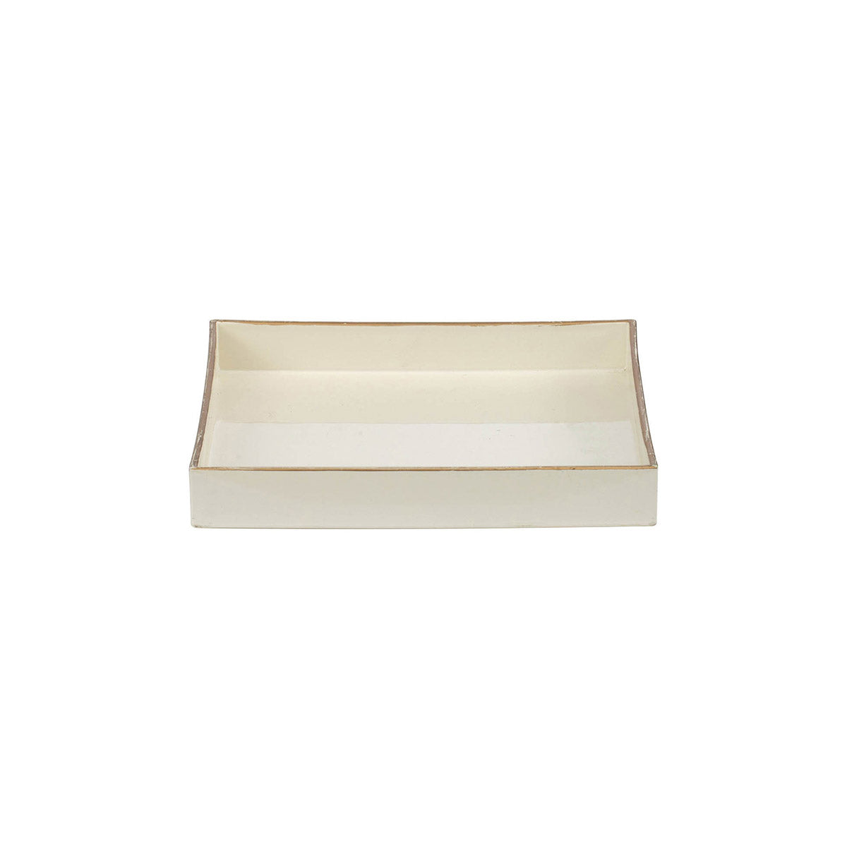 White square plastic serving tray measuring 8.7 inches per side with a low rim.