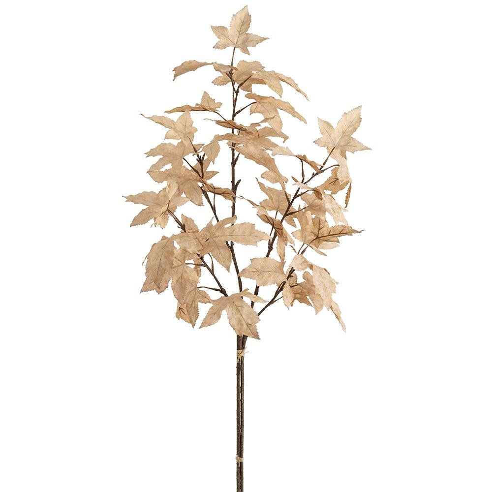 34-inch artificial maple leaf bundle in tan, featuring realistic polyester leaves on wire stems.