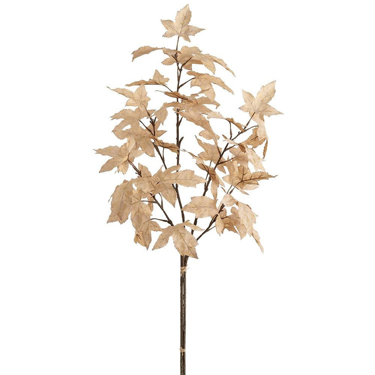 34-inch artificial maple leaf bundle in tan, featuring realistic polyester leaves on wire stems.