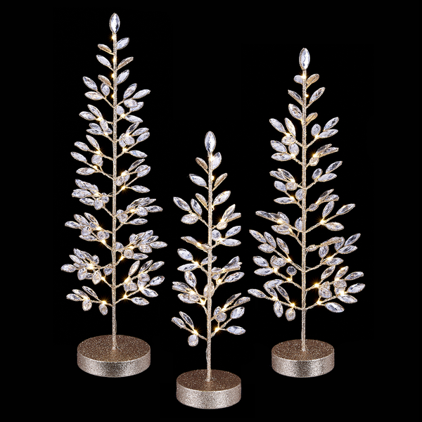 Battery-operated clear champagne glittered rhinestone tree with metal frame