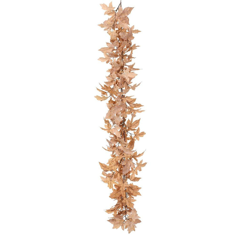 Tan polyester maple leaf garland with wire support