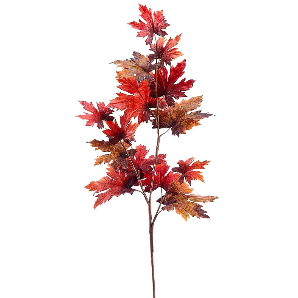 39-inch artificial maple leaf spray with realistic burgundy and green foliage on a wire stem.