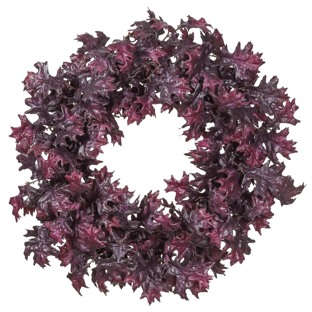 30-inch round wreath made of purple two-tone oak leaves with a textured, natural silhouette.