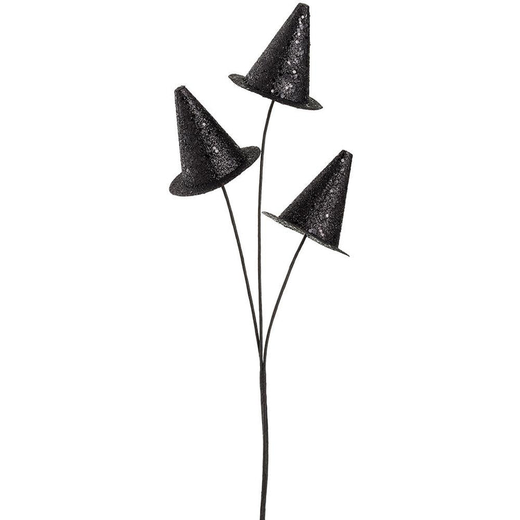 Twenty-four inch black glittered witch hat spray with polyfoam construction