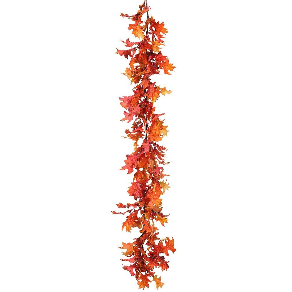 69-inch orange polyester oak leaf garland with wire support