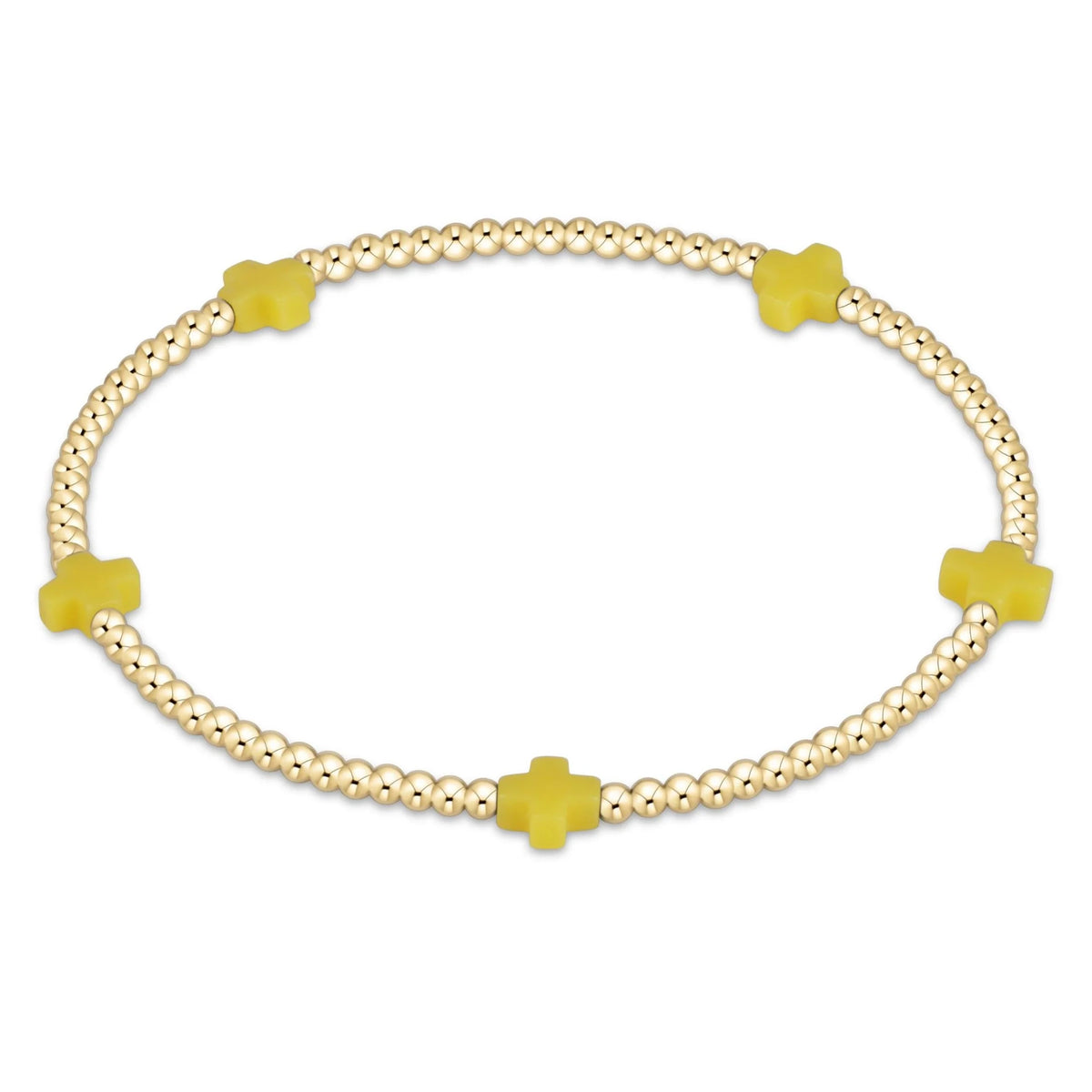 Signature Cross Small 2mm gold-filled beaded bracelet with five yellow cross charms.