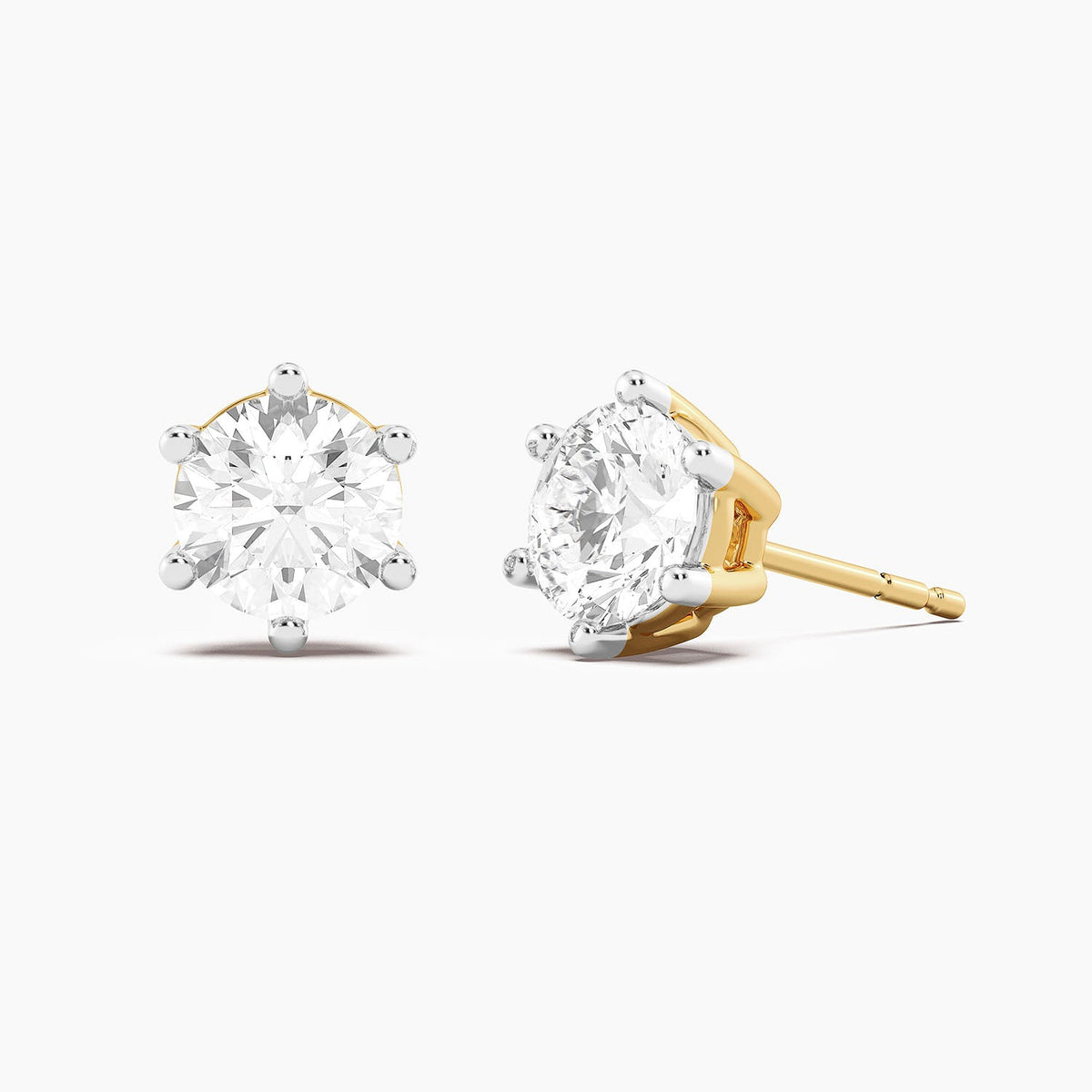 Lab-grown diamond stud earrings in gold with a six-prong setting