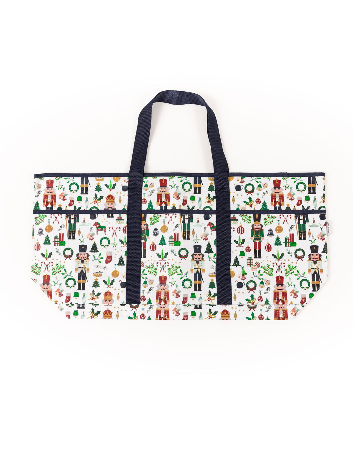 Traditional nutcracker utility tote bag in dark wood finish with metal accents.