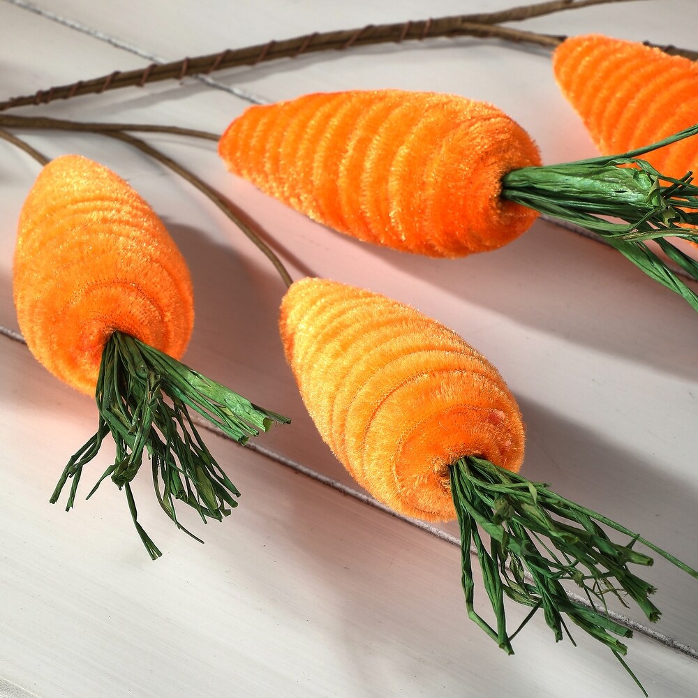 36-inch velvet carrot garland in orange fabric with green leaf accents.