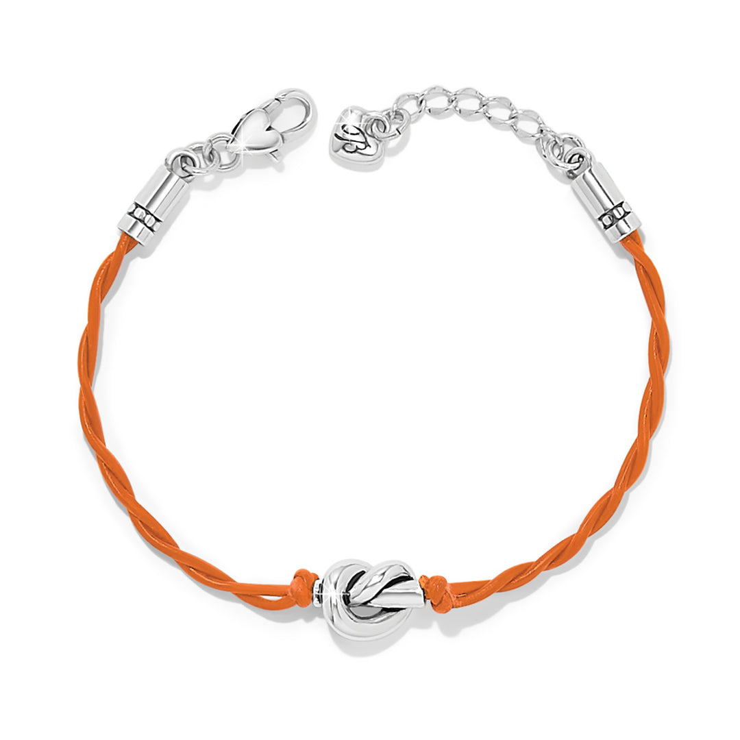 Silver-plated Interlok single knot leather bracelet with lobster claw closure.