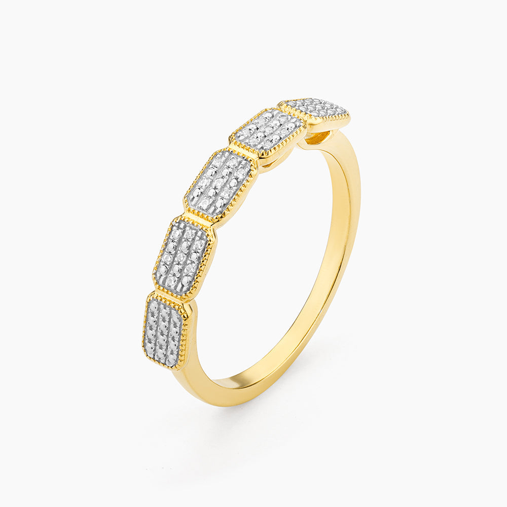 Stackable ring with rectangular blocks in a silver-tone metal finish.