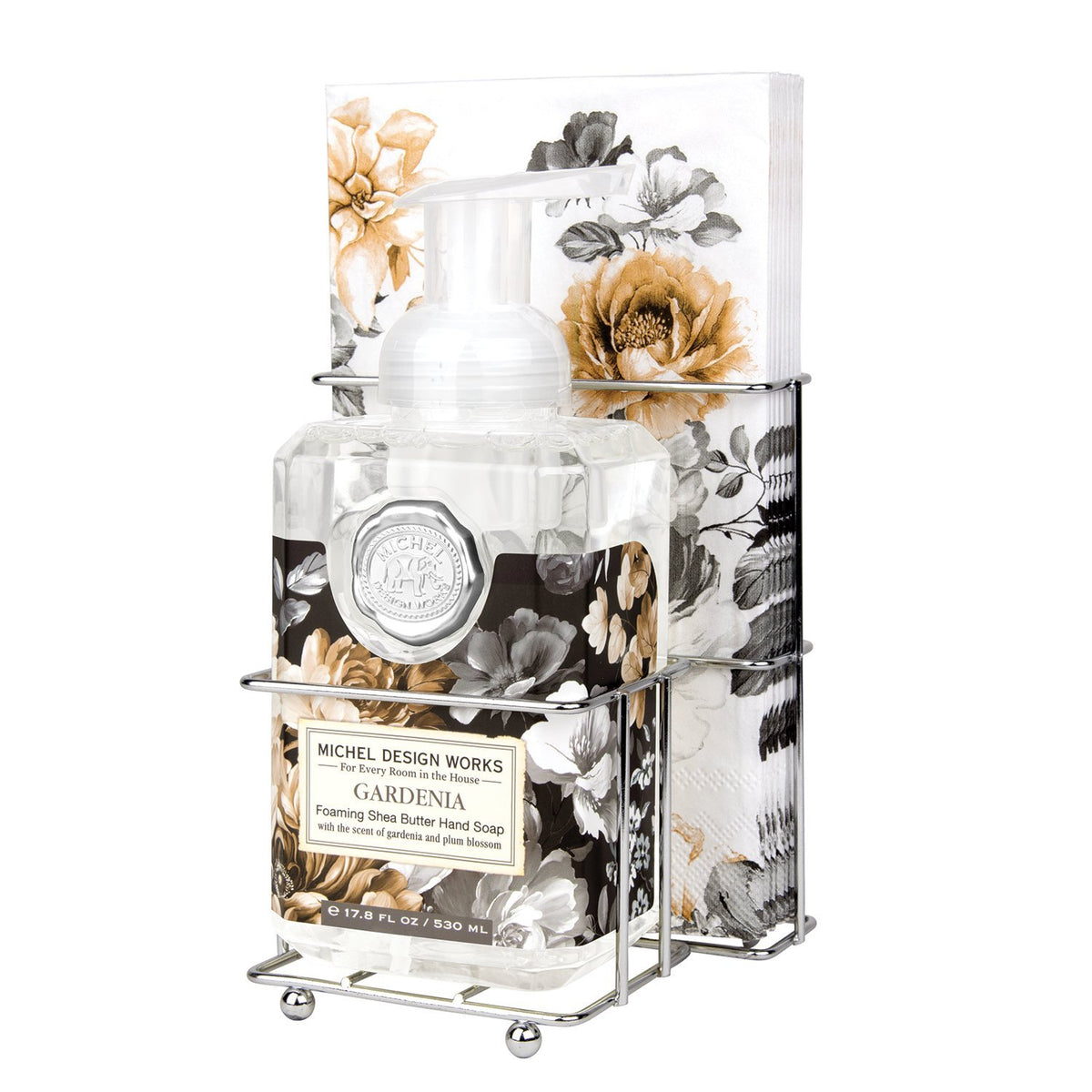 Foaming soap dispenser with white napkins in a compact set