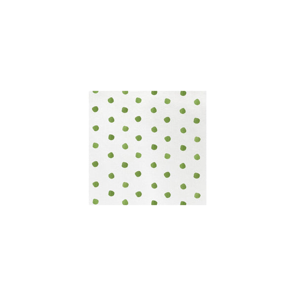 White Papersoft cocktail napkin with a green hand-painted polka dot pattern.