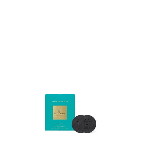 Lost in Amalfi car diffuser refill bottle with a blue liquid interior.