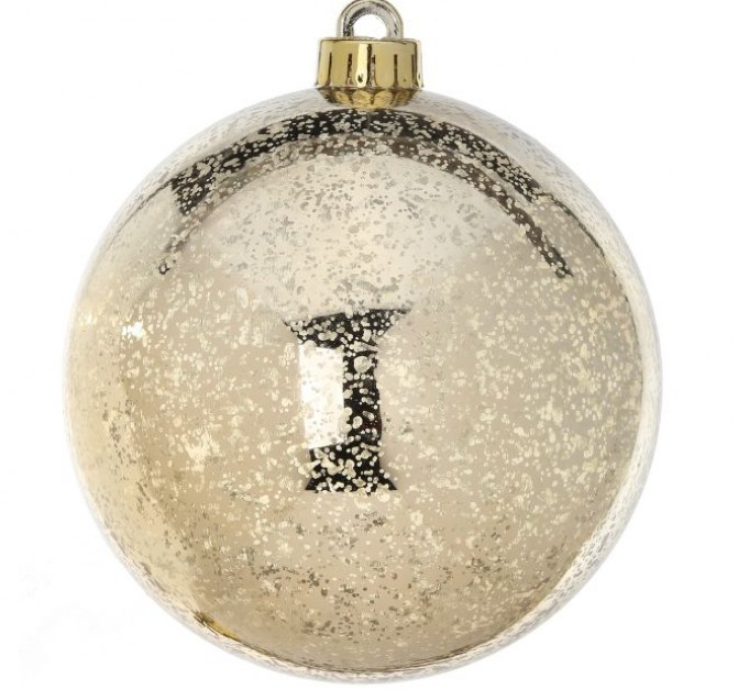 Set of four champagne gold shiny mercury glass vacuum plate ornaments with spherical shape.