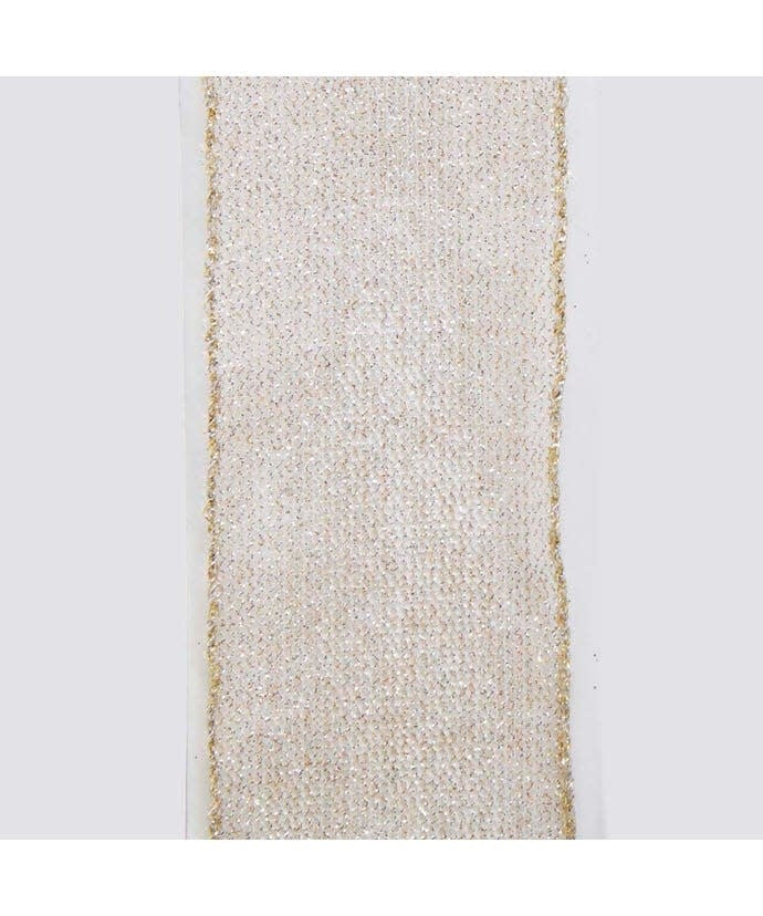 Champagne gold mesh woven ribbon with metallic edges and a double wire design.