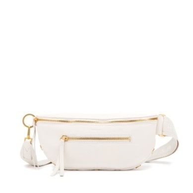 Charles crossbody bag in oxblood red pebble leather with brushed gold hardware and adjustable strap.
